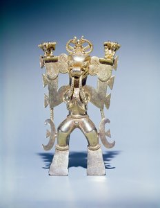Hanger die een krokodilgod voorstelt, La Vaca, Punta Burica, Costa Rica (goud)